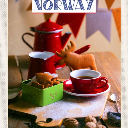 Schild Norway Norwegen Kaffee Kekse Rentier Gebäck 12x18 20x30 30x40 Blech/Holz