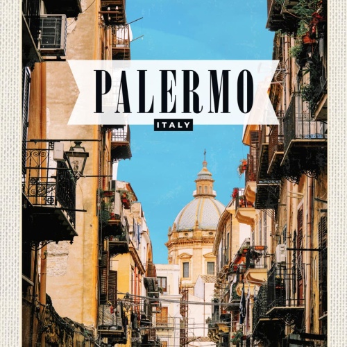 Schild Palermo Italy Italien Stadt Gebäude Sizilien 12x18 20x30 30x40 Blech/Holz