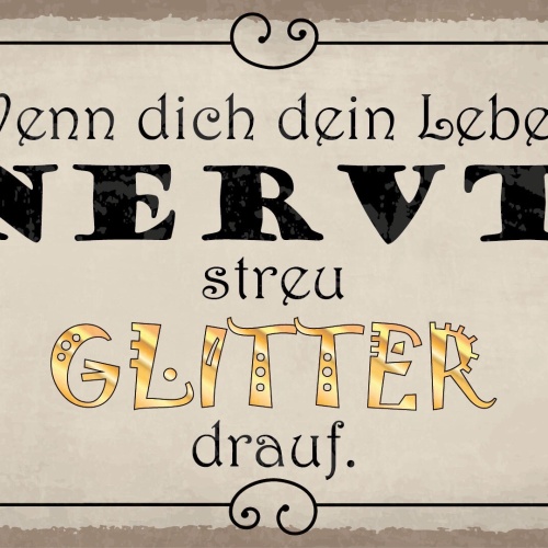 Schild Leben nervt Glitter Frust Fröhlich 12x18 / 20x30 / 30x40 Blech od. Holz