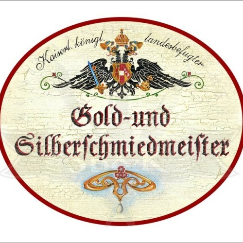 KuK Nostalgie Holzschild - Landesbefugter Gold- und Silberschmiedmeister TH