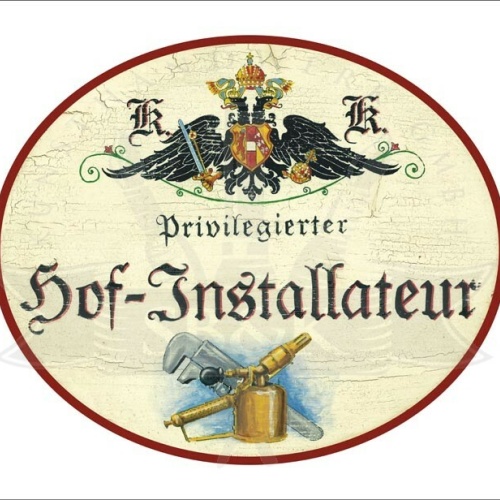 KuK Nostalgie Holzschild - Privilegierter Hof-Installateur - Werkzeug TH