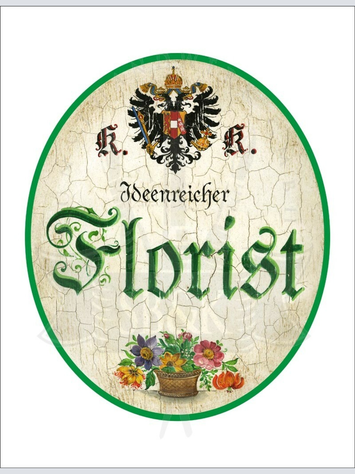 KuK Nostalgie Holzschild - Ideenreicher Florist - Blumenstrauß Topf TH