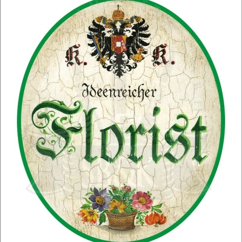 KuK Nostalgie Holzschild - Ideenreicher Florist - Blumenstrauß Topf TH