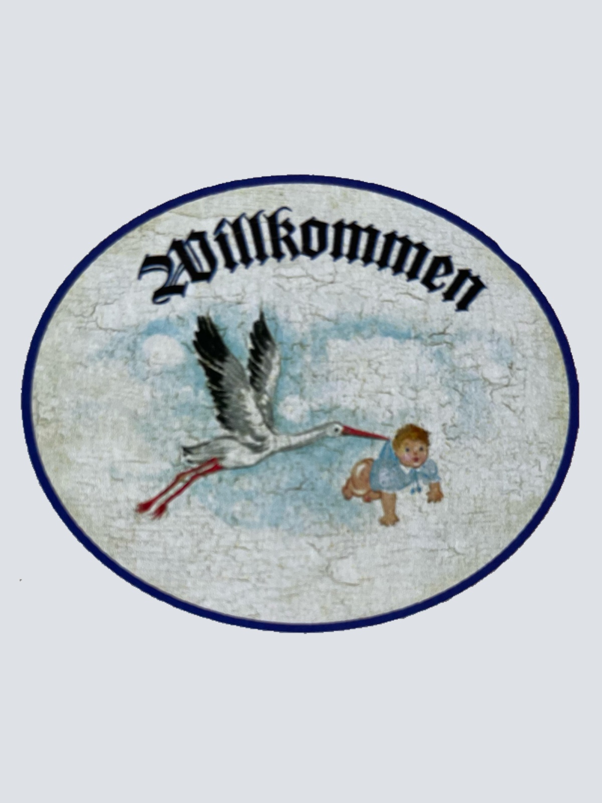 Nostalgie Holzschild Willkommen Storch Baby Geburt Kind Neugeborenes Schild