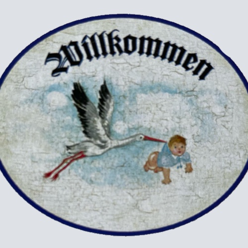 Nostalgie Holzschild Willkommen Storch Baby Geburt Kind Neugeborenes Schild
