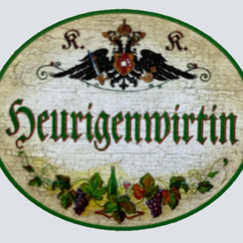 KuK Nostalgie Holzschild Heurigenwirtin Wirtshaus Wein Alkohol Wirtin Schild