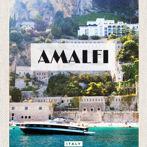 Schild Amalfi Italy Italien Küste Schiff Hafen 12x18 20x30 30x40 Blech od.Holz