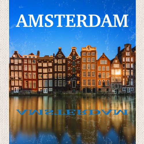 Schild Amsterdam Holland Niederlande Haus Fluss 12x18 20x30 30x40 Blech od.Holz