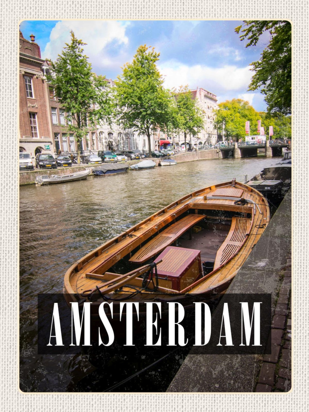 Schild Amsterdam Holland Niederlande Boot Fluss 12x18 20x30 30x40 Blech od. Holz