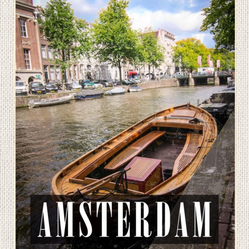 Schild Amsterdam Holland Niederlande Boot Fluss 12x18 20x30 30x40 Blech od. Holz