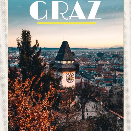 Schild Graz Österreich Steiermark Uhrturm Austria 12x18 20x30 30x40 Blech/Holz