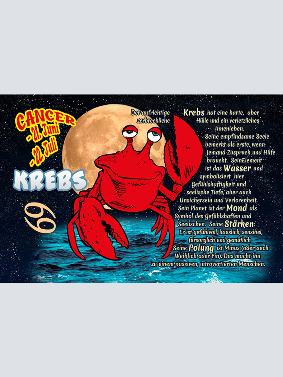 Schild Spruch Sternzeichen Krebs JW