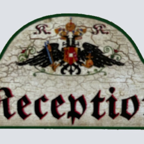 KuK Nostalgie Holzschild Reception Rezeption Hotel Gast Gäste Zimmer Schild