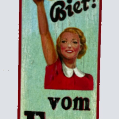Nostalgie Holzschild Hurra Bier Vom Fass Alkohol Glas Kellnerin Frau Schild