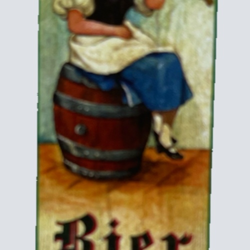Nostalgie Holzschild Bier Vom Fass Alkohol Wirt Wirtshaus Frau Glas Schild