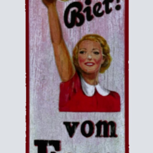 Nostalgie Holzschild Hurra Bier Vom Fass Alkohol Glas Kellnerin Frau Schild