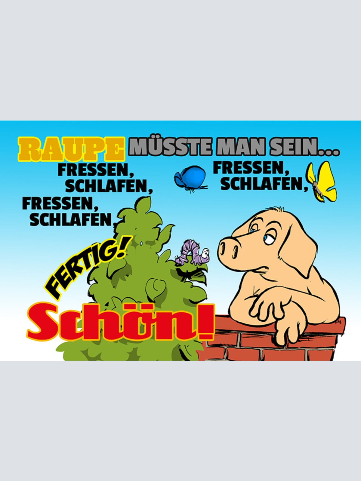Schild Spruch Raupe müsste man sein Fressen Schlafen Schmetterling Schwein JW