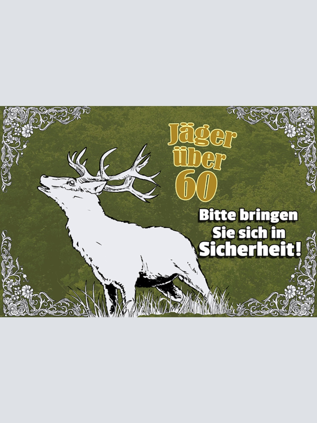 Schild Spruch Jäger über 60 Bringen sie sich in Sicherheit Hirsch JW