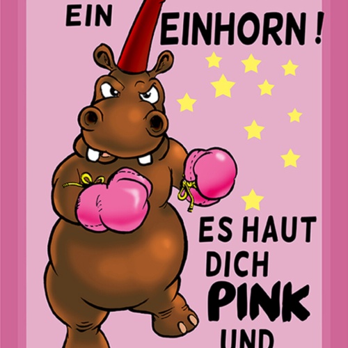 Schild Spruch Ärgere niemals ein Einhorn Es haut dich pink und rosa Nilpferd JW