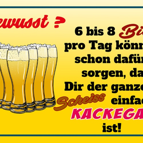 Schild Spruch Gewußt 6 bis 6 Bier können dafür sorgen ganze Scheiß kackegal JW