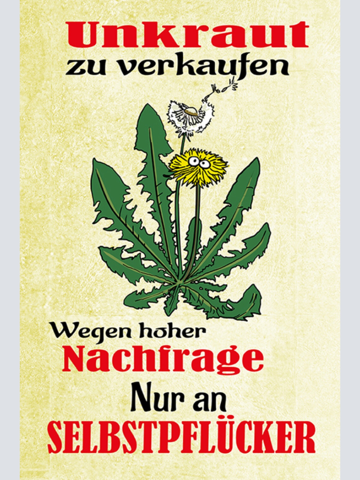 Schild Spruch Unkraut zu verkaufen Nur an Selbstpflücker Planzen Löwenzahn JW