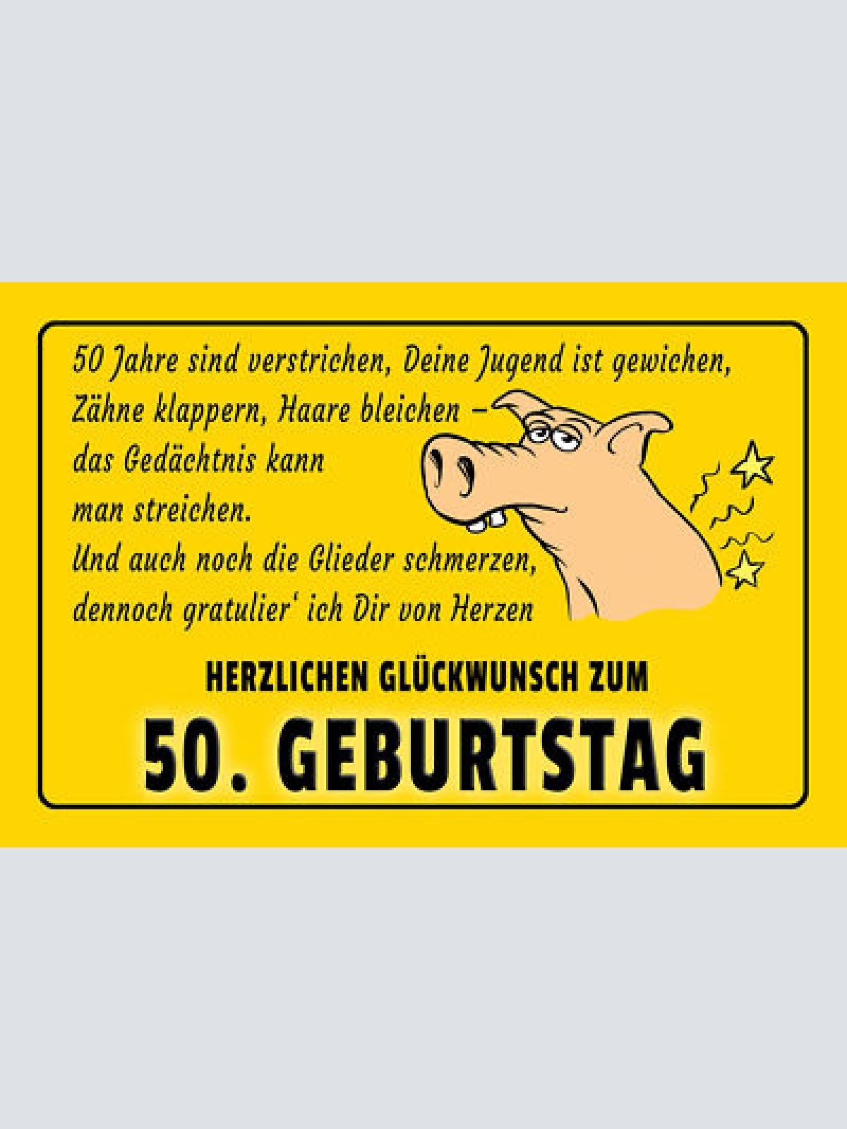 Schild Spruch Herzlichen Glückwunsch zum 50. Geburtstag Schwein JW