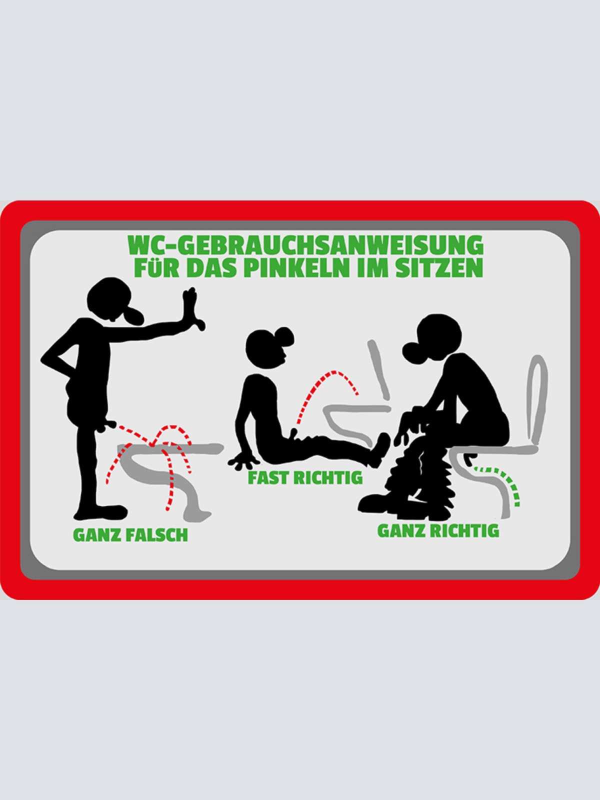 Schild Spruch WC-Gebrauchsanweisung für das Pinkeln im Sitzen Ganz falsch JW