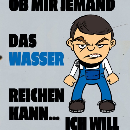 Schild Spruch Mir egal ob mir jemand Wasser reichen kann will Bier Alkohol JW