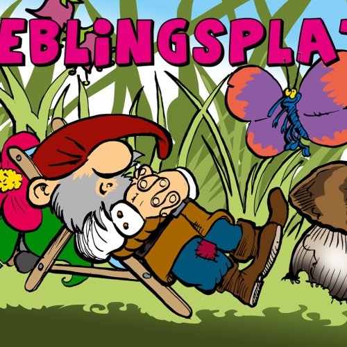 Schild Spruch Lieblingsplatz Gartenzwerg Garten Schmetterling Blumen JW