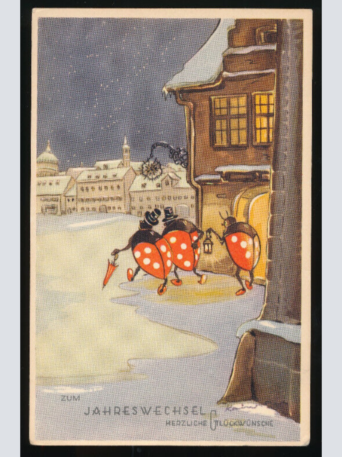 Glückwunsch-Karte zum Jahreswechsel mit drei Marienkäfer (612)