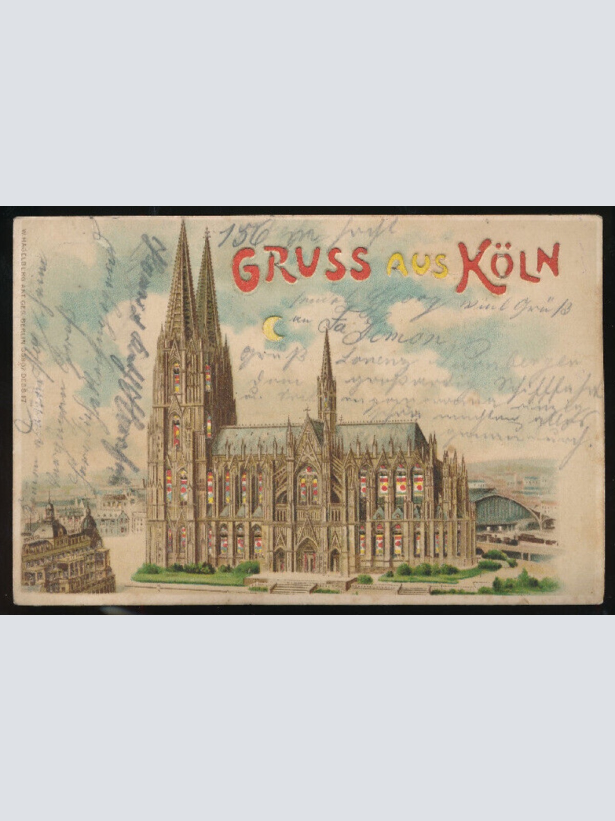 Halt gegen das Licht Karte gruss aus Köln mit beleuchteten Fenstern N.R.W (597)