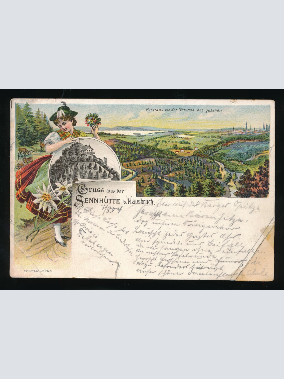 Litho-Karte gruss aus der Sennhütte b. Hausbruch Hamburg (504)