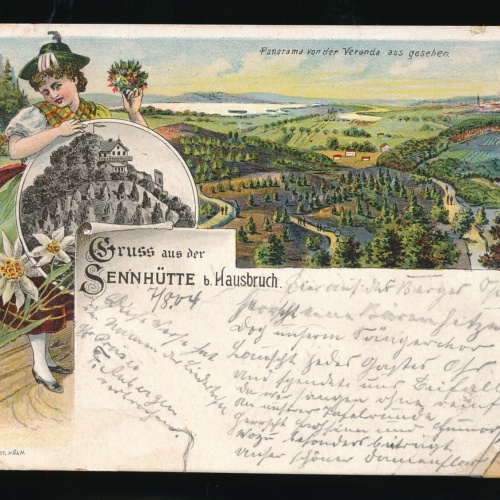 Litho-Karte gruss aus der Sennhütte b. Hausbruch Hamburg (504)