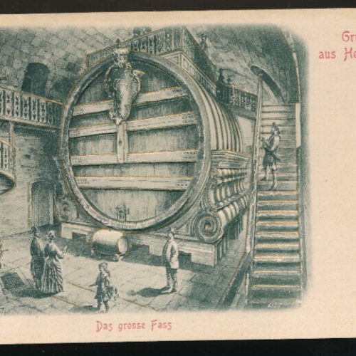 Relief - Karte gruss aus Heidelberg, das grosse Fass  Baden-Württemberg (630)