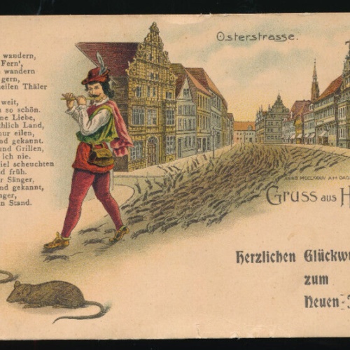 Litho-Karte vom Rattenfänger gruss aus Hameln Osterstrasse Niedersachsen (642)