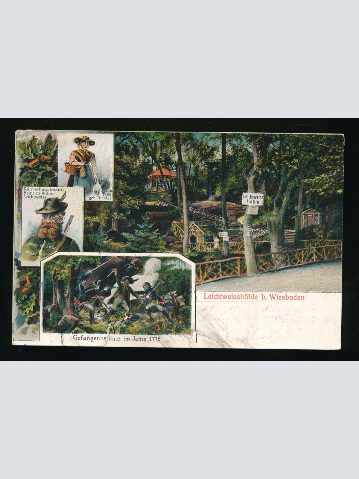 AK Leichtweisshöhle b. Wiesbaden Räuberhauptmann gefangennahme 1778 (473)