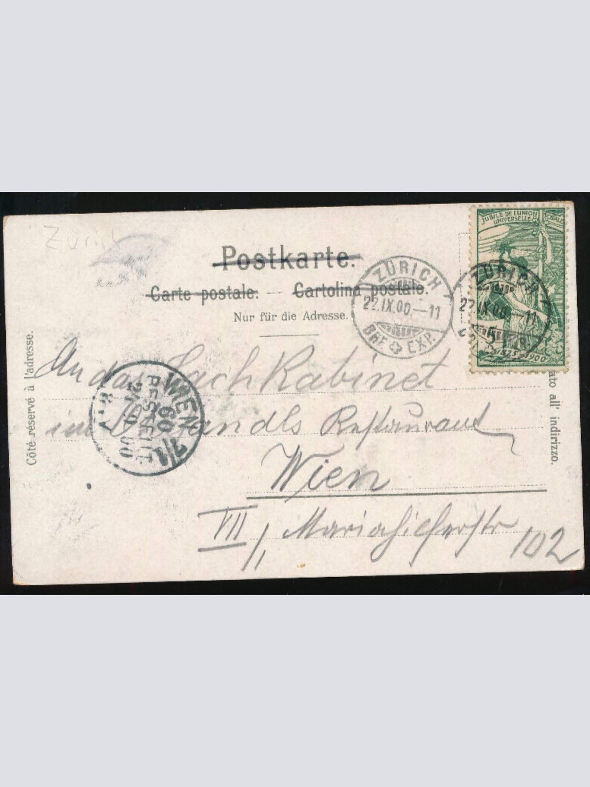 Kleeblatt-Karte gruss aus Zürich Schweitz mit Bahnhof und Landesmuseum (667)