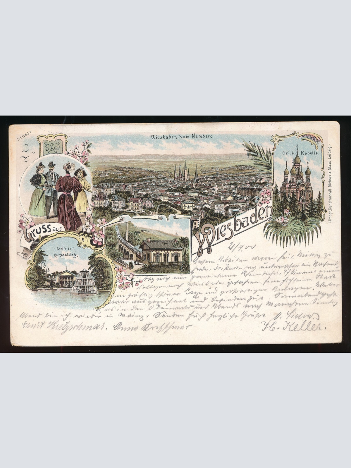 Litho-Karte gruss aus Wiesbaden Hessen Deutschland (568)