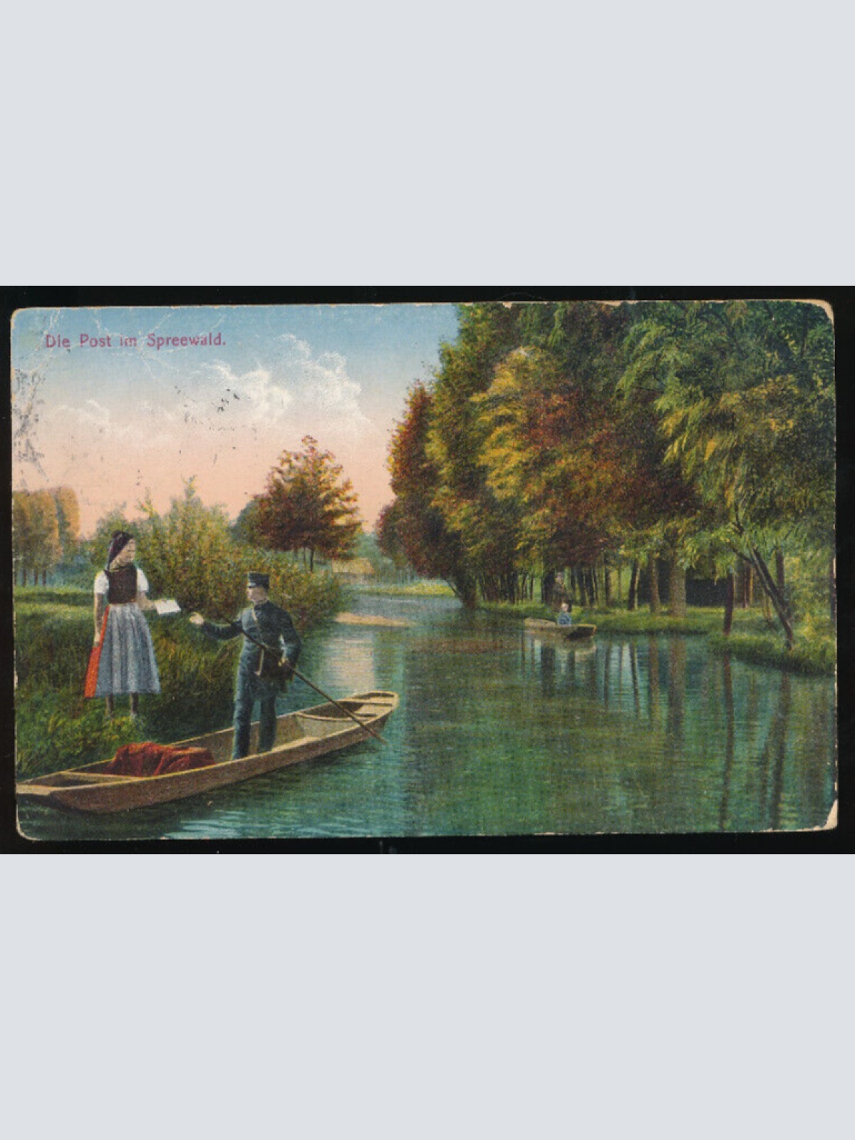 AK die Post im Spreewald Brandenburg Postboote auf Boot (721)