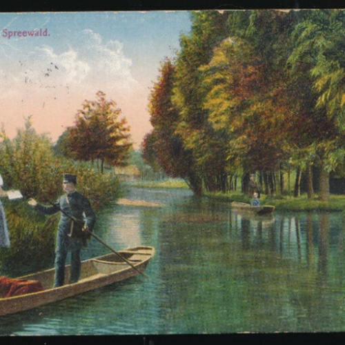 AK die Post im Spreewald Brandenburg Postboote auf Boot (721)