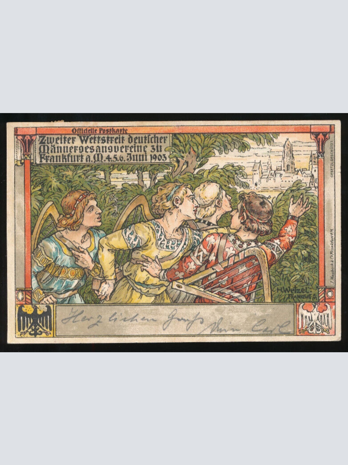 AK aus Frankfurt Deutscher Männersangsverein Männer mit Harfen Hessen (657)