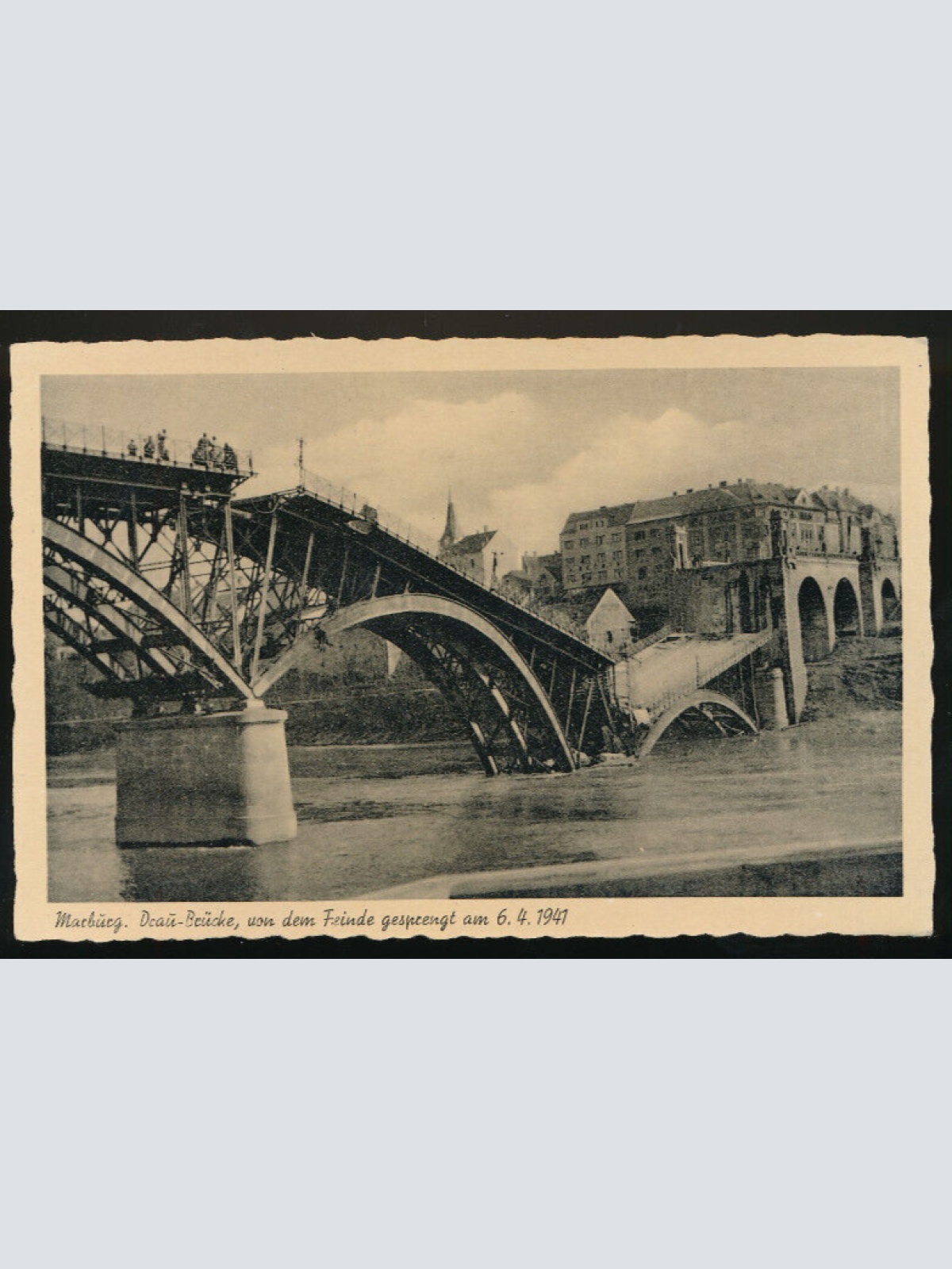 AK aus Marburg vom Feind Gesprengte Brücke 1941 (621)