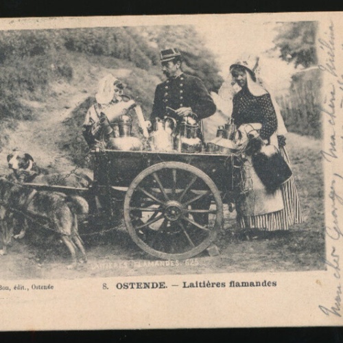 AK aus Ostende Milchverkäuferin, Hundekarren Polizist bei der Pause (619)