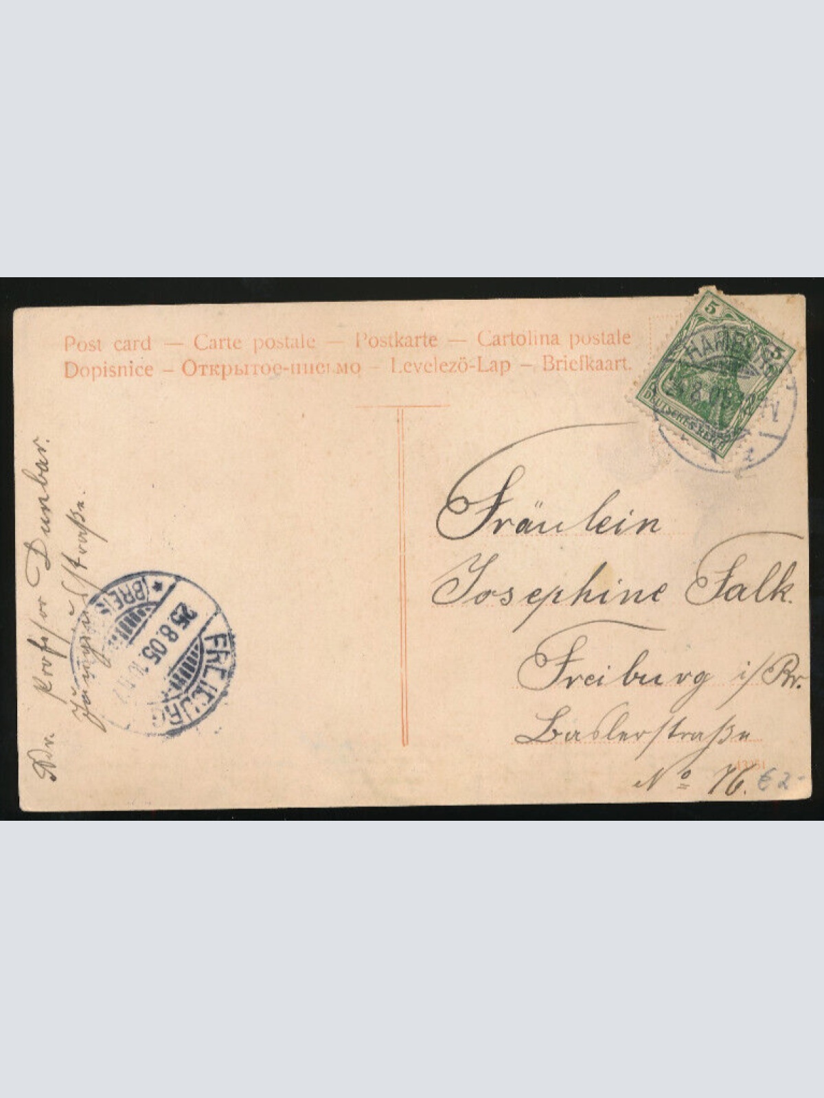 Hufeisen-Karte aus Hamburg mit vier x vierblätrigem Kleeblatt (664)