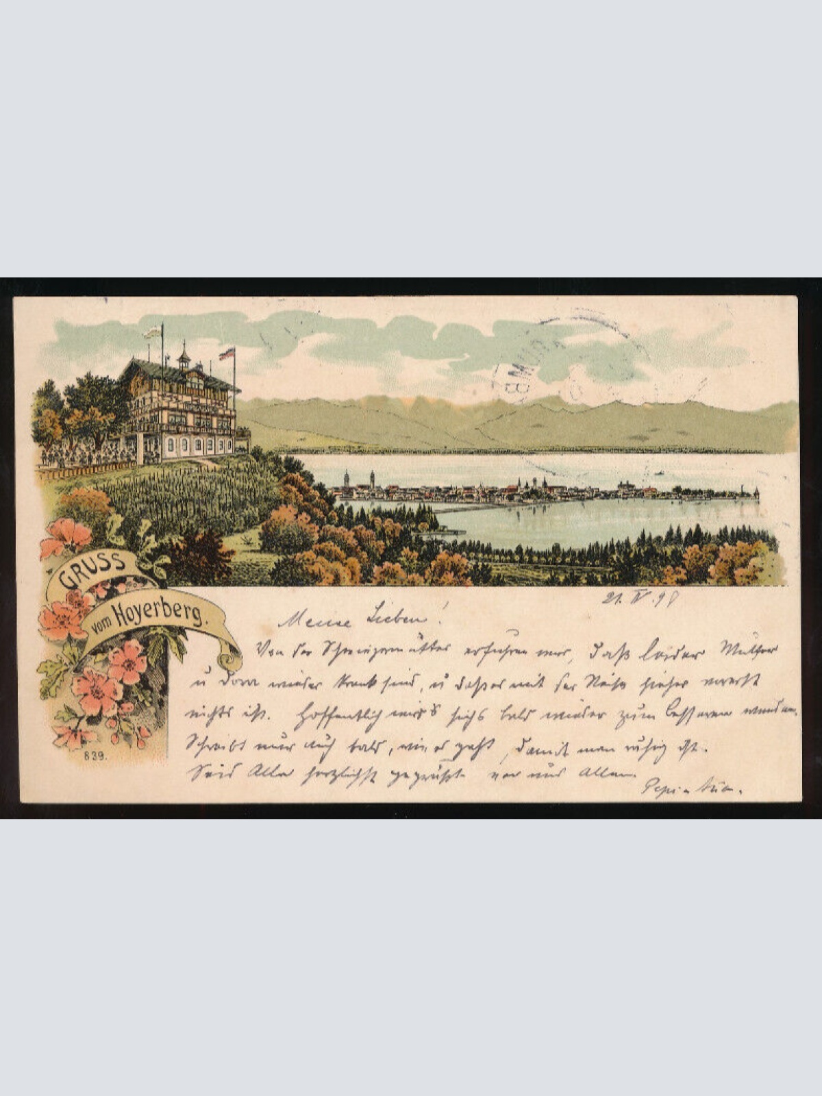 Litho-Karte gruss vom Hoyerberg Bayern (887)
