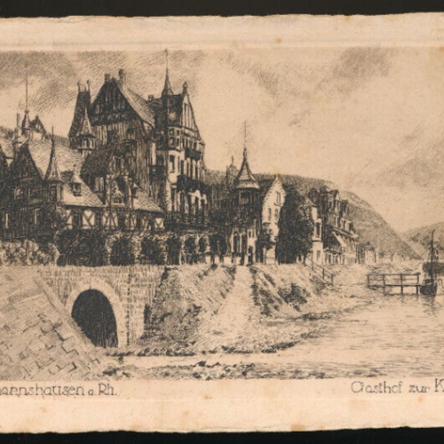 Radierungs-Karte aus Assmannshausen mit Gasthof zur Krone Hessen (1072)