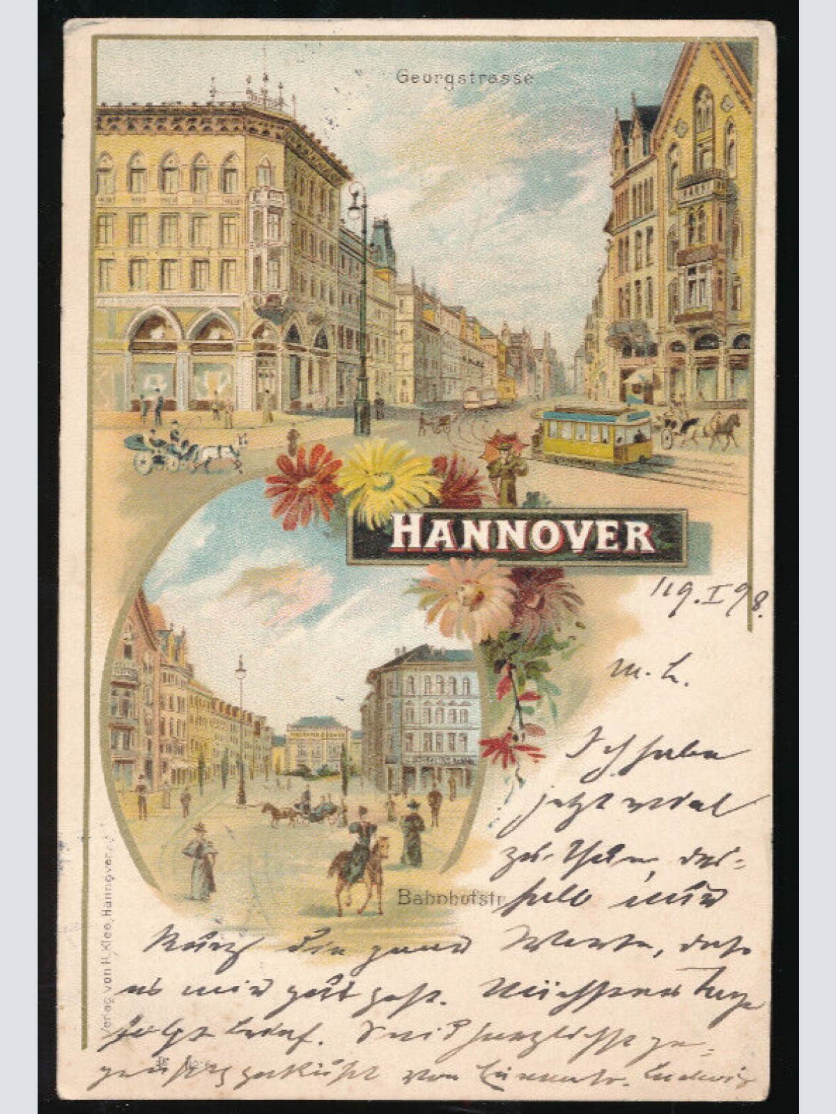 Litho-Karte aus Hannover mit Bahnhofstrasse Deutschland (1090)