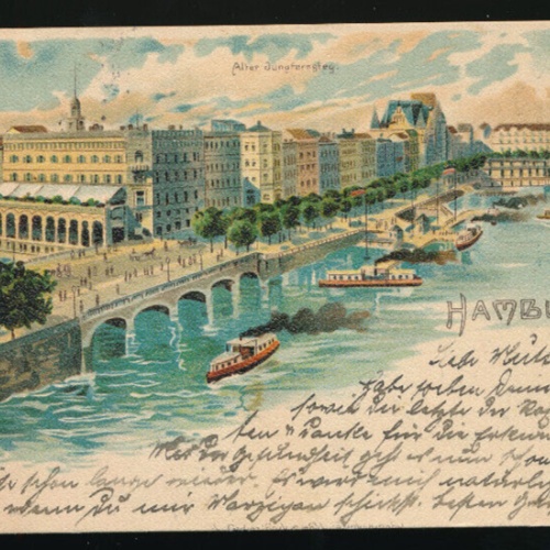 Litho-Karte aus Hamburg alter Jungfernsteg mit Dampfer (830)