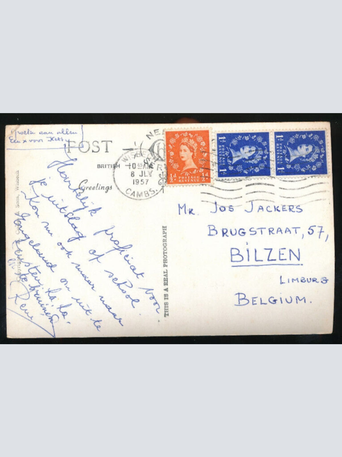 AK aus Wisbech Mehrbildkarte mit Katze und Hufeisen Good Luck England (841)