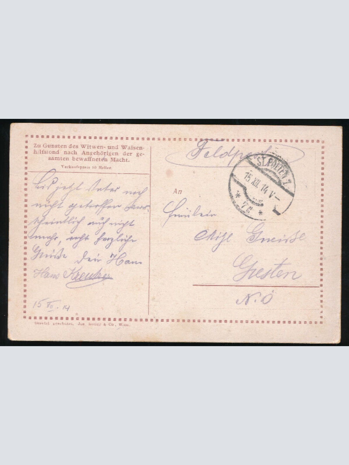 AK Kriegsjahr 1914 Karte Witwen und Waisen Hilfsfond (1514)